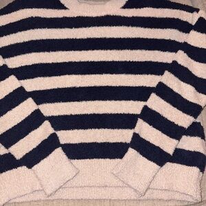 Marled Navy and Cream Striped Sweater S